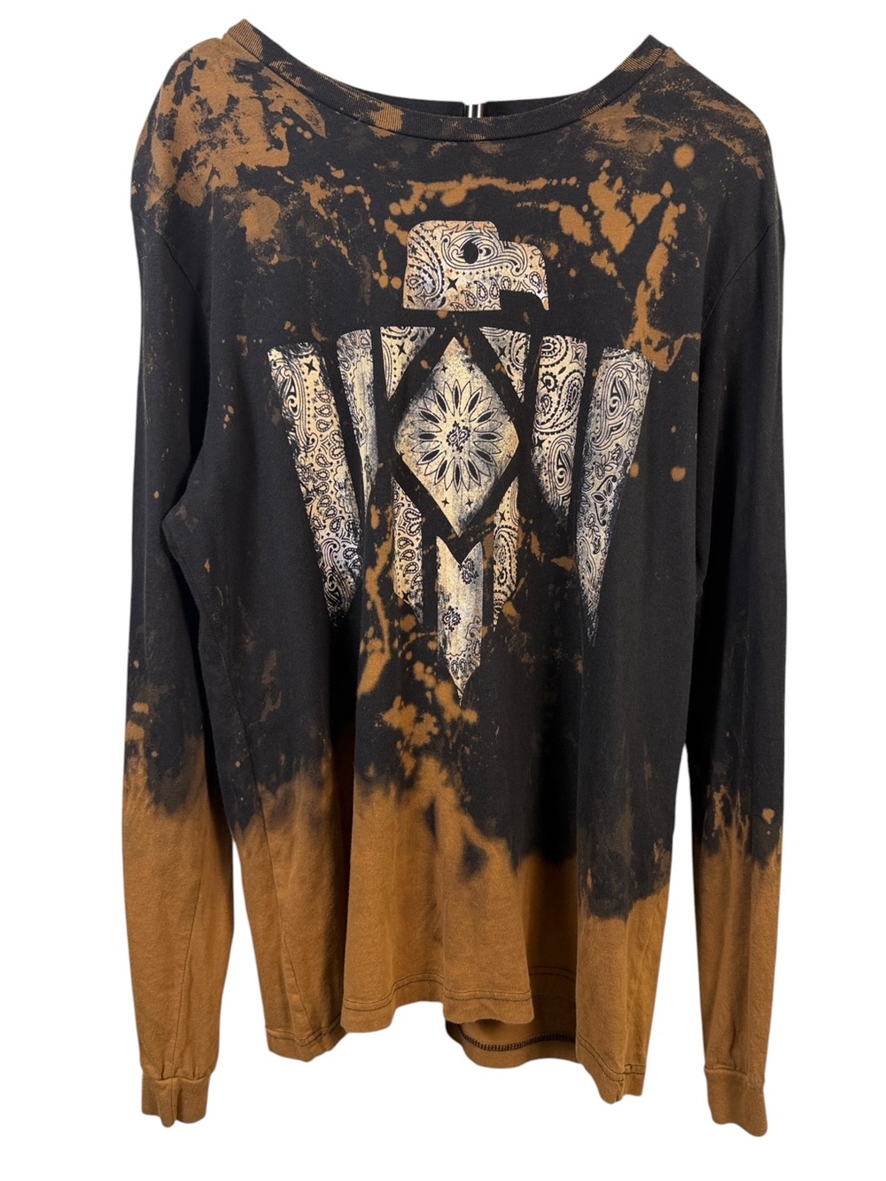 One 24 Rags-Thunderbird Cotton Graphic Tie-Dyed Black & Rust Tee Size L Boho